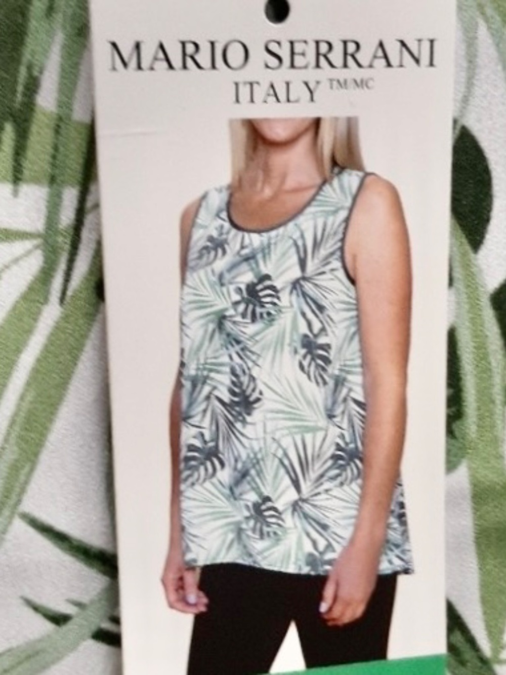 Mario Serrani Tropical Leaf Pattern Sleeveless Top Women’s Size Large - Picture 2 of 11